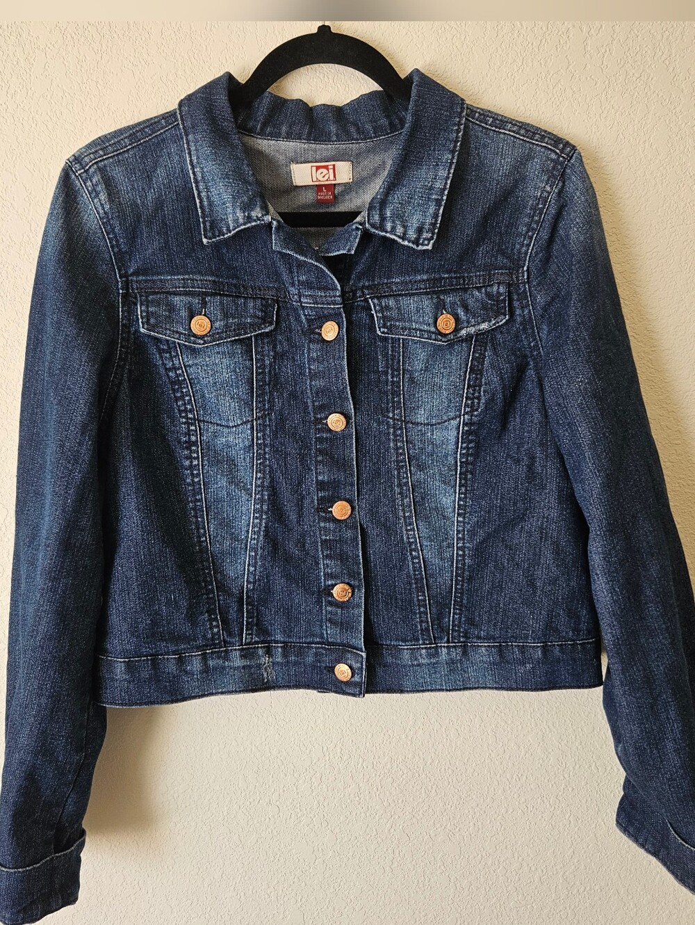 lei Indigo Blue Junior's Denim Jacket with Contrast Buttons